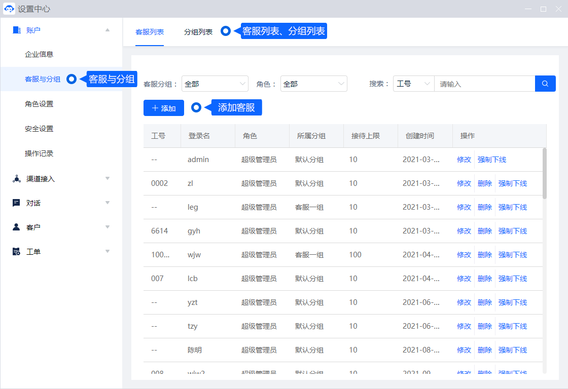 新增成员前，先明确所属分组、角色和接待上限。在“客服与分组”中完成账号设置后，再确认该成员能够访问所需功能。