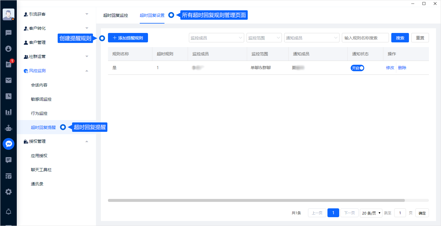 超时回复提醒让团队关注尚未得到回应的咨询。选择合适的计时条件和通知对象，并结合值班安排避免无效提醒过多。